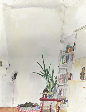Huiskamer tekening 2017 Potlood aquarel 30x40 cm